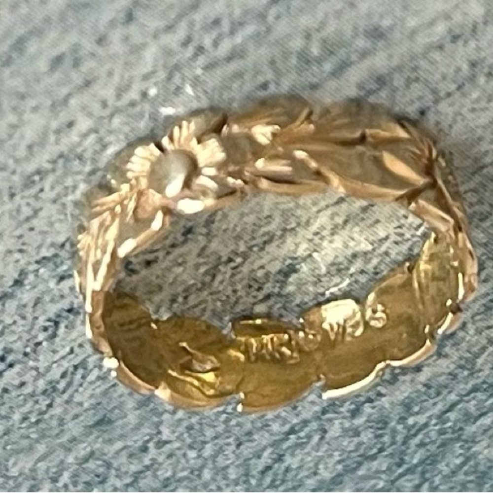 14 K Gold Hawaiian Carved Plumeria Pinkie Ring Size 2- Women's Jewelry - Picture 12 of 14